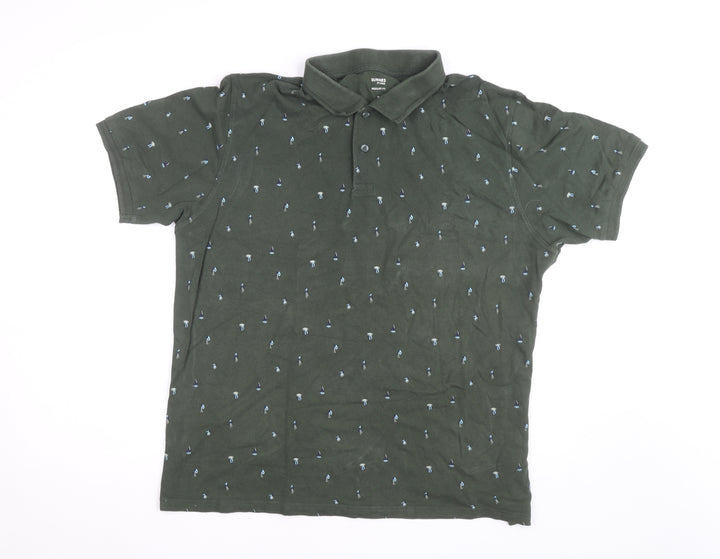 Dunnes Stores Men’s Green Floral Cotton Polo Shirt XL Regular Fit