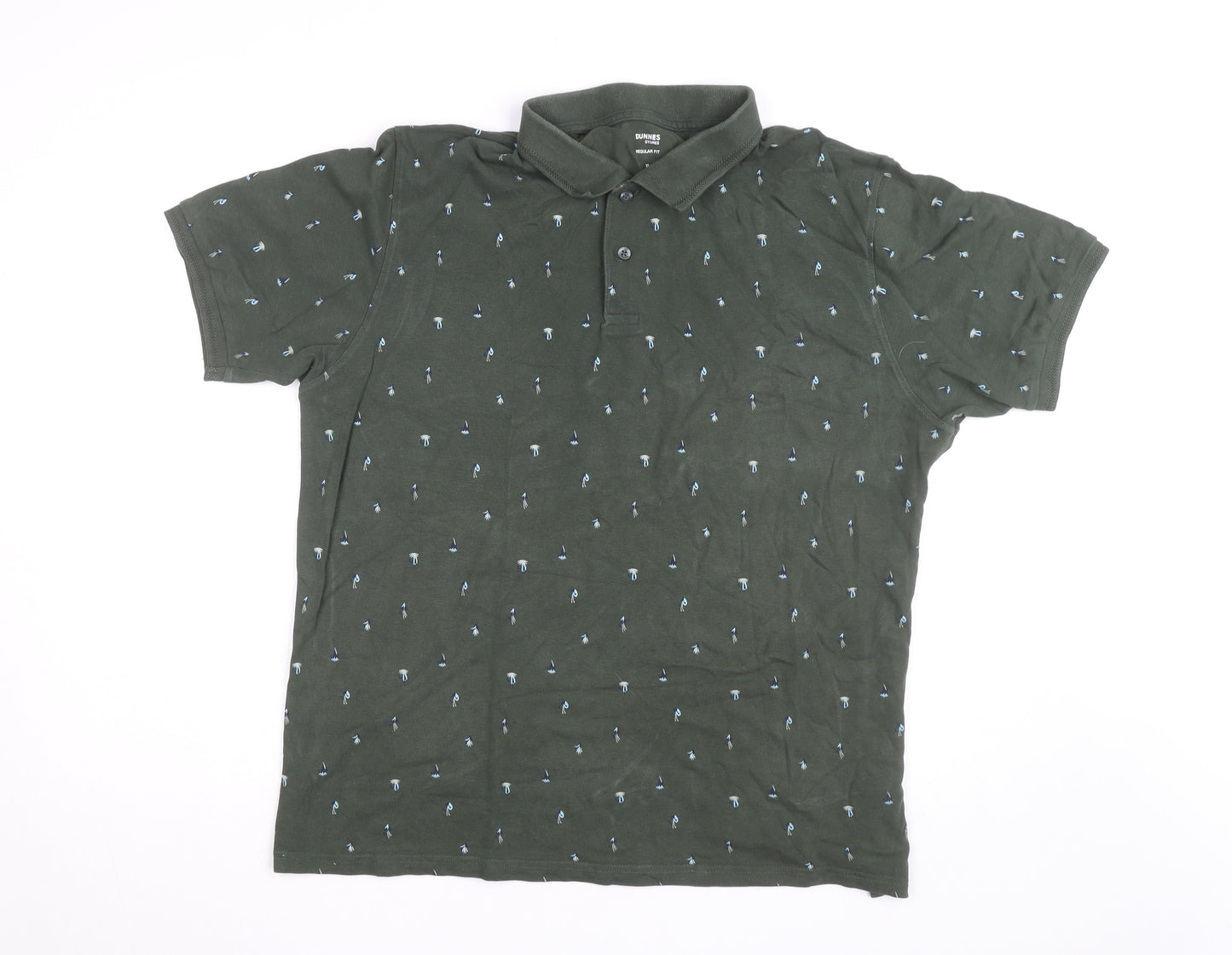Dunnes Stores Men’s Green Floral Cotton Polo Shirt XL Regular Fit