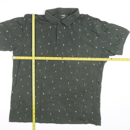 Dunnes Stores Men’s Green Floral Cotton Polo Shirt XL Regular Fit