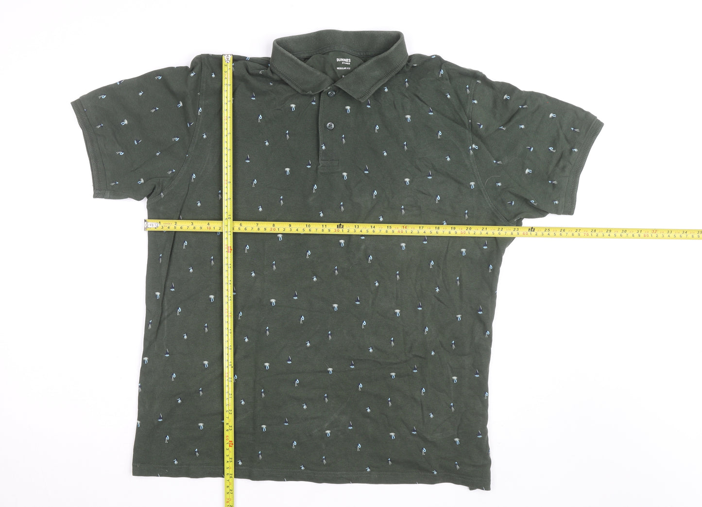 Dunnes Stores Men’s Green Floral Cotton Polo Shirt XL Regular Fit
