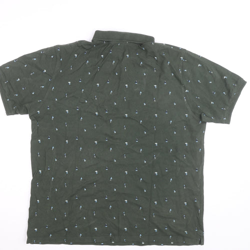 Dunnes Stores Men’s Green Floral Cotton Polo Shirt XL Regular Fit