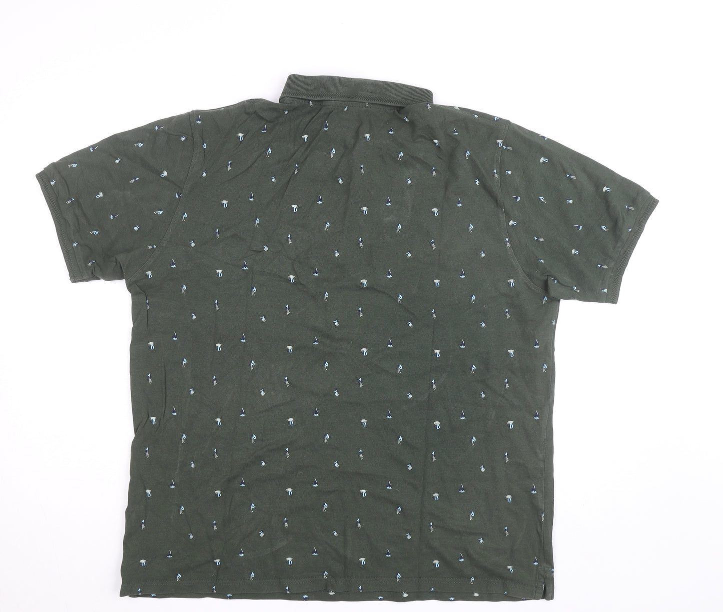 Dunnes Stores Men’s Green Floral Cotton Polo Shirt XL Regular Fit
