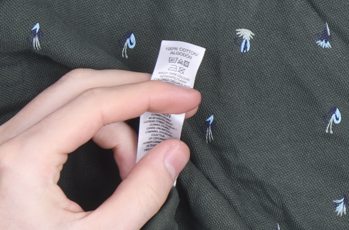 Dunnes Stores Men’s Green Floral Cotton Polo Shirt XL Regular Fit