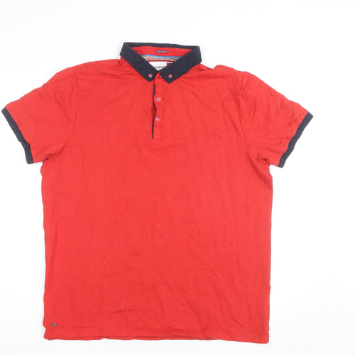 Centered Red Short Sleeve Polo Shirt Men L Cotton Blend Collared