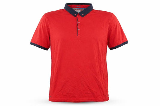 Front view of Centered Red Short Sleeve Polo Shirt Men L Cotton Blend Collared