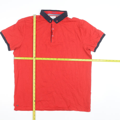 Centered Red Short Sleeve Polo Shirt Men L Cotton Blend Collared
