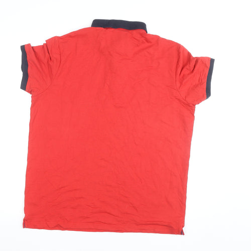 Centered Red Short Sleeve Polo Shirt Men L Cotton Blend Collared