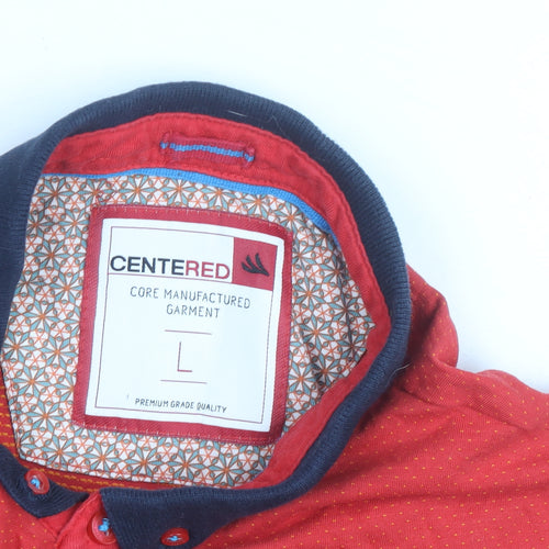 Centered Red Short Sleeve Polo Shirt Men L Cotton Blend Collared