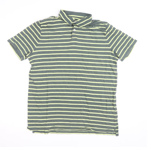 GAP Men’s Green Striped Cotton Polo Shirt Size L