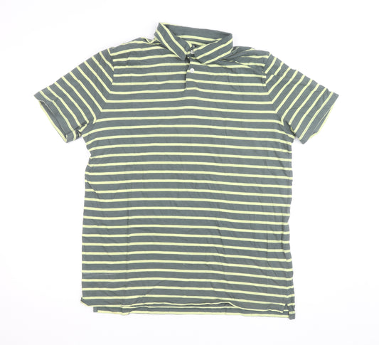 GAP Men’s Green Striped Cotton Polo Shirt Size L