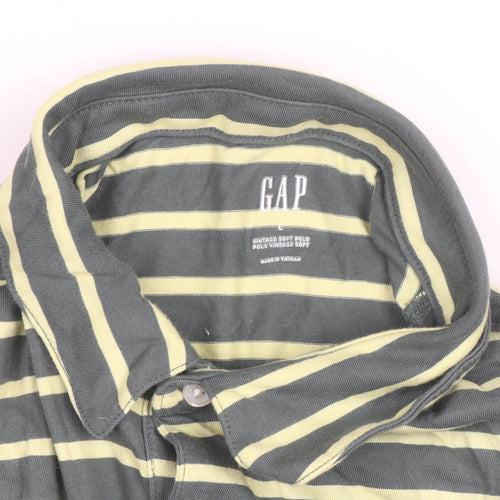 GAP Men’s Green Striped Cotton Polo Shirt Size L