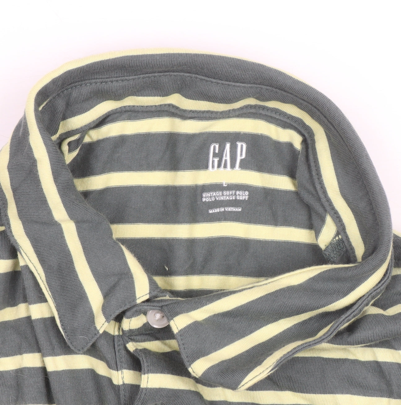 GAP Men’s Green Striped Cotton Polo Shirt Size L