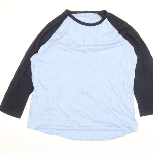 Gap Men's Blue Colourblock 3/4 Sleeve Cotton Blend Top Size L