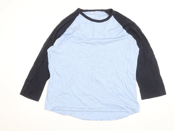 Gap Men's Blue Colourblock 3/4 Sleeve Cotton Blend Top Size L