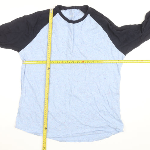 Gap Men's Blue Colourblock 3/4 Sleeve Cotton Blend Top Size L