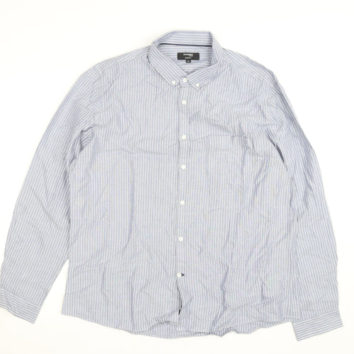 Dunnes Stores Men's Blue Striped Slim Fit Button-Up Shirt XL