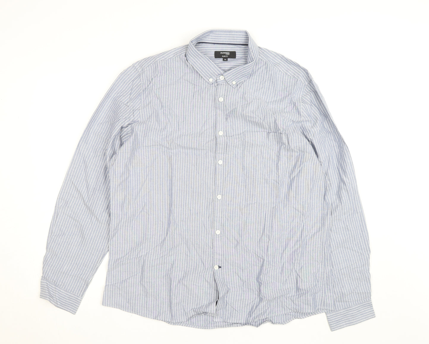 Dunnes Stores Men's Blue Striped Slim Fit Button-Up Shirt XL