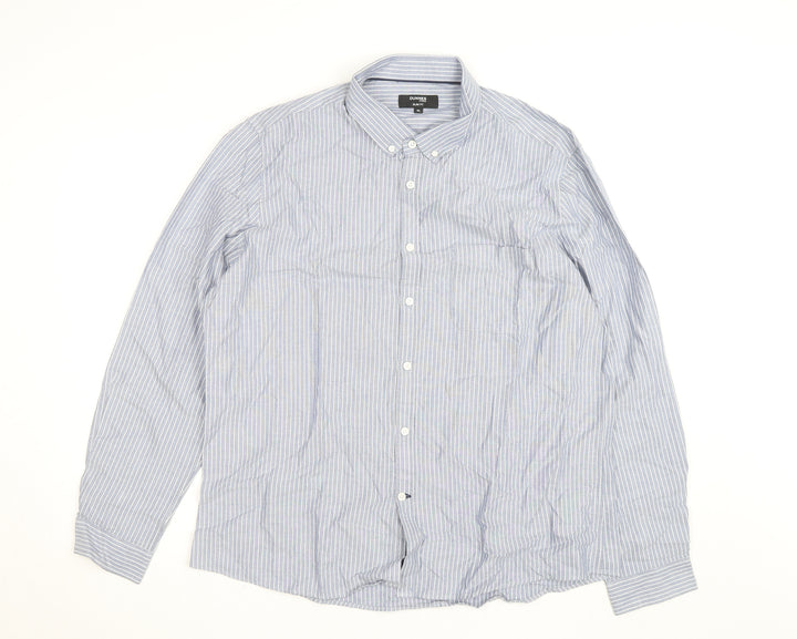 Dunnes Stores Men's Blue Striped Slim Fit Button-Up Shirt XL