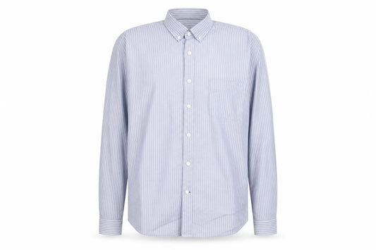 Front view of Dunnes Men's Blue Striped Slim Fit Button-Up Shirt XL
