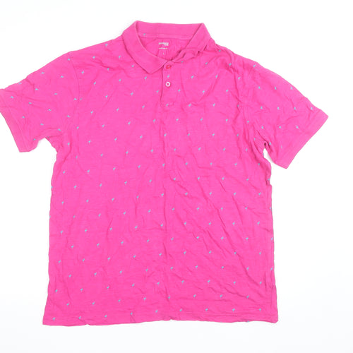 Dunnes Stores Men's Pink Flamingo Print Polo Shirt Size L Regular Fit
