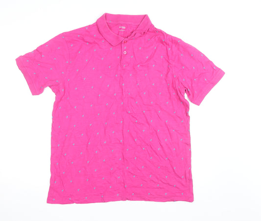 Dunnes Stores Men's Pink Flamingo Print Polo Shirt Size L Regular Fit