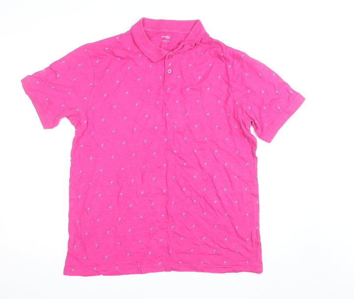 Dunnes Stores Men's Pink Flamingo Print Polo Shirt Size L Regular Fit