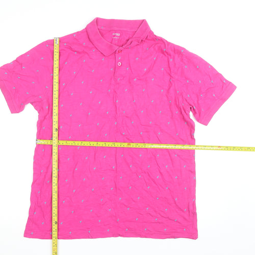 Dunnes Stores Men's Pink Flamingo Print Polo Shirt Size L Regular Fit