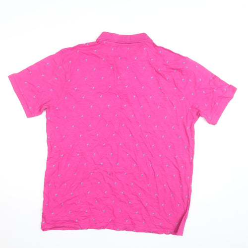 Dunnes Stores Men's Pink Flamingo Print Polo Shirt Size L Regular Fit