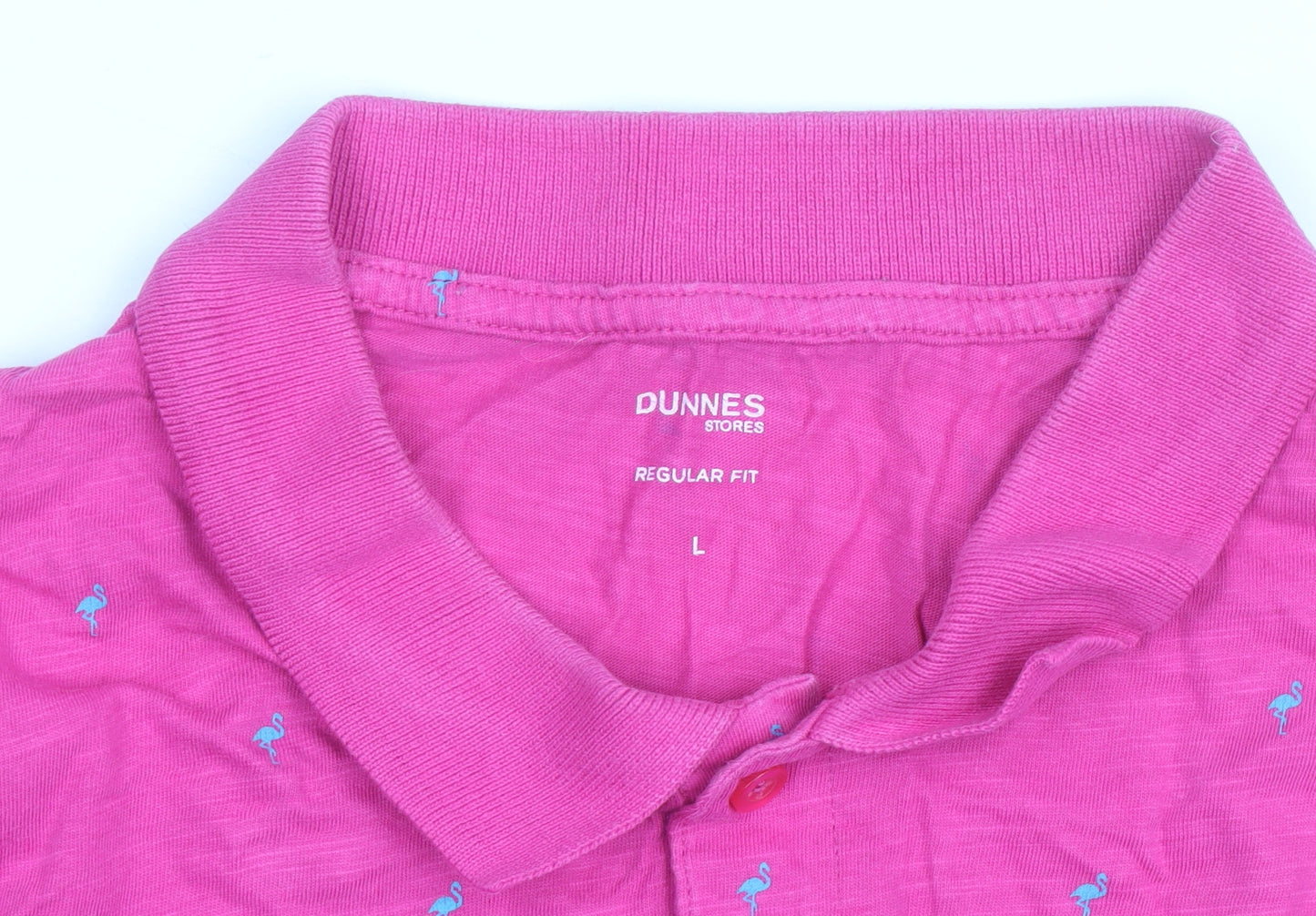 Dunnes Stores Men's Pink Flamingo Print Polo Shirt Size L Regular Fit