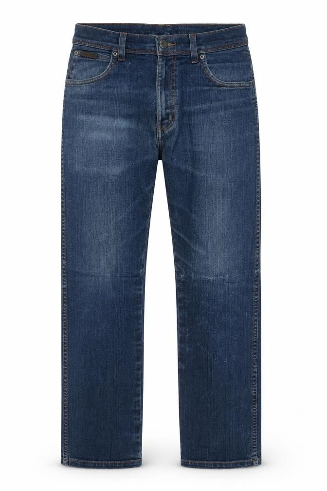 Front view of Wrangler Men Blue 32W 30L Texas Stretch Straight Denim Jeans