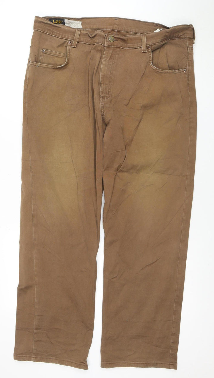 Lee Men's Brown Chino Trousers W34 L34 Regular Fit Cotton