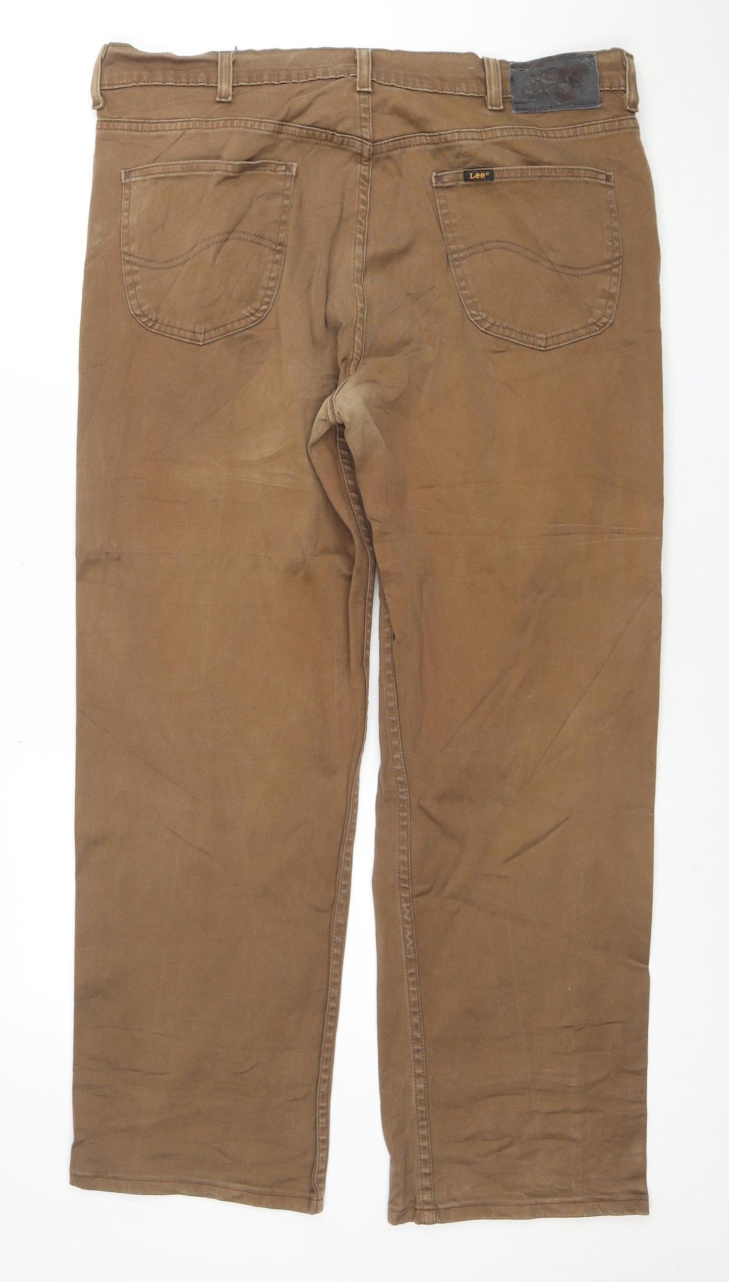 Lee Men's Brown Chino Trousers W34 L34 Regular Fit Cotton