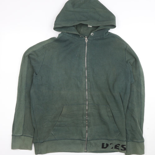 Diesel Men’s Green Full Zip Hoodie XL Cotton Blend Zip Up Sweatshirt