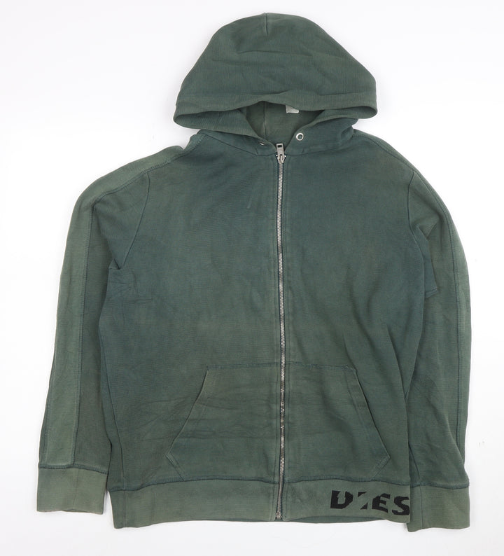 Diesel Men’s Green Full Zip Hoodie XL Cotton Blend Zip Up Sweatshirt