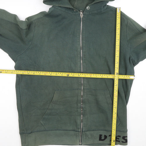 Diesel Men’s Green Full Zip Hoodie XL Cotton Blend Zip Up Sweatshirt