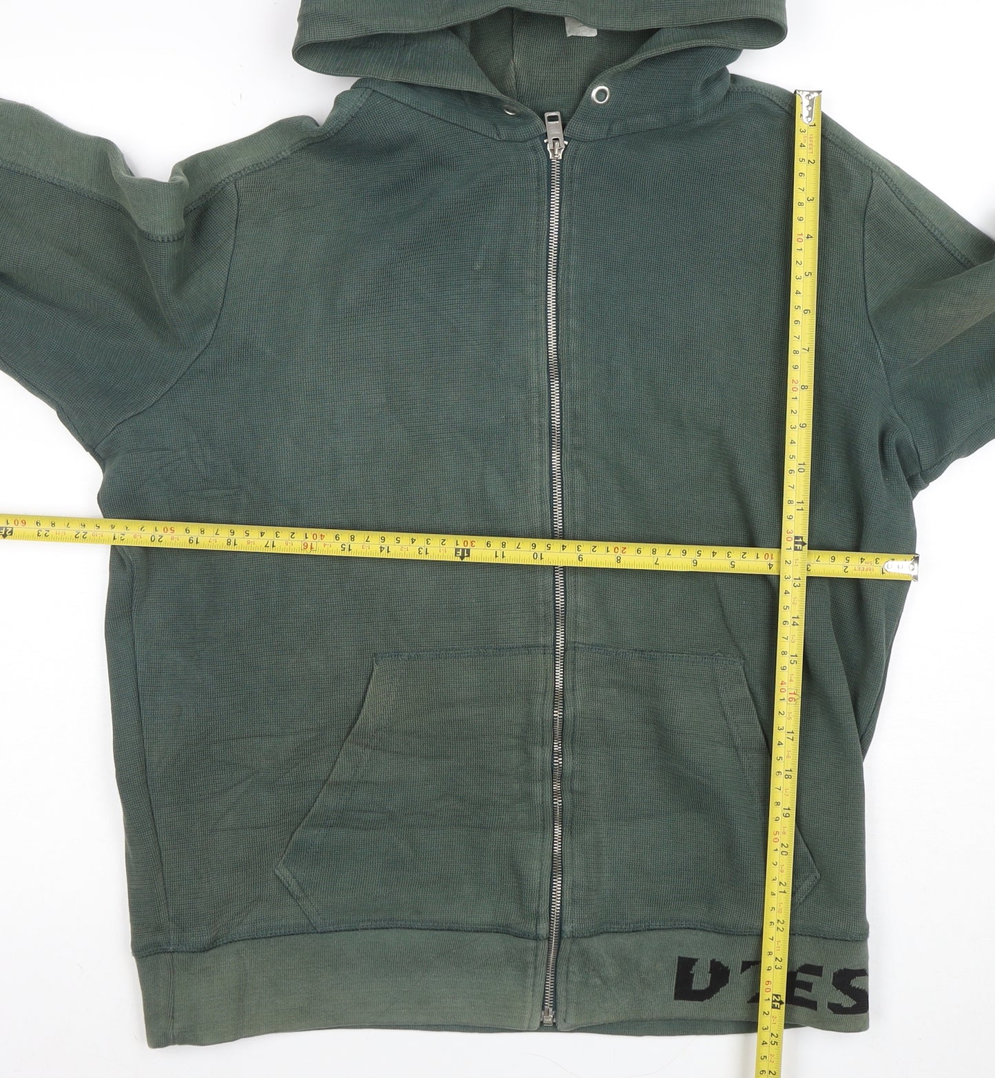 Diesel Men’s Green Full Zip Hoodie XL Cotton Blend Zip Up Sweatshirt
