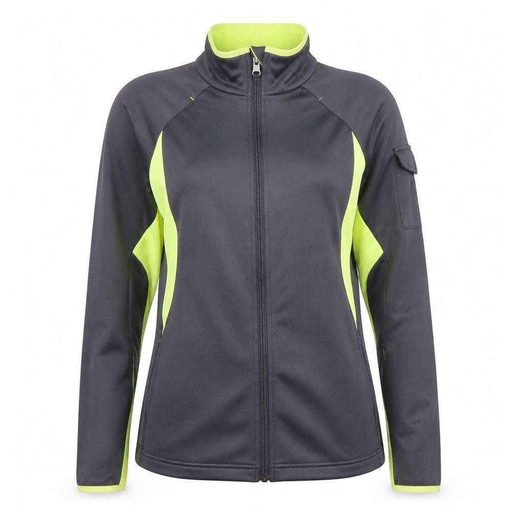 Front view of Fila Women Grey & Lime Full Zip Hoodie XL Polyester Activewear