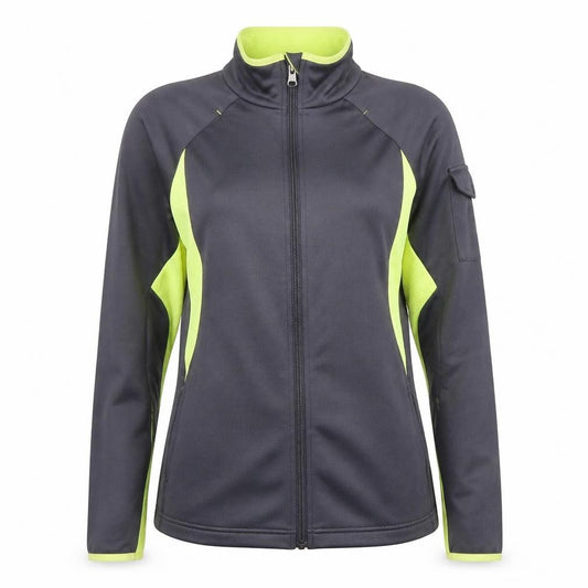 Front view of Fila Women Grey & Lime Full Zip Hoodie XL Polyester Activewear