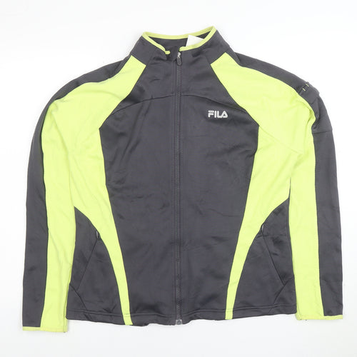 Fila Women Grey & Lime Full Zip Hoodie XL Polyester Activewear