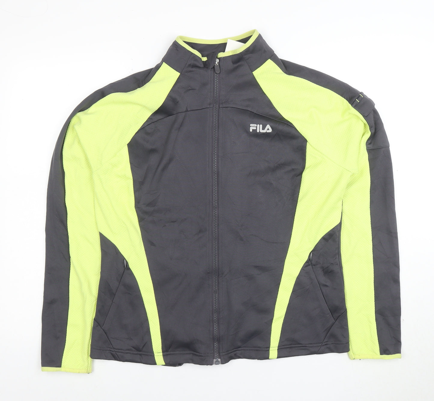 Fila Women Grey & Lime Full Zip Hoodie XL Polyester Activewear