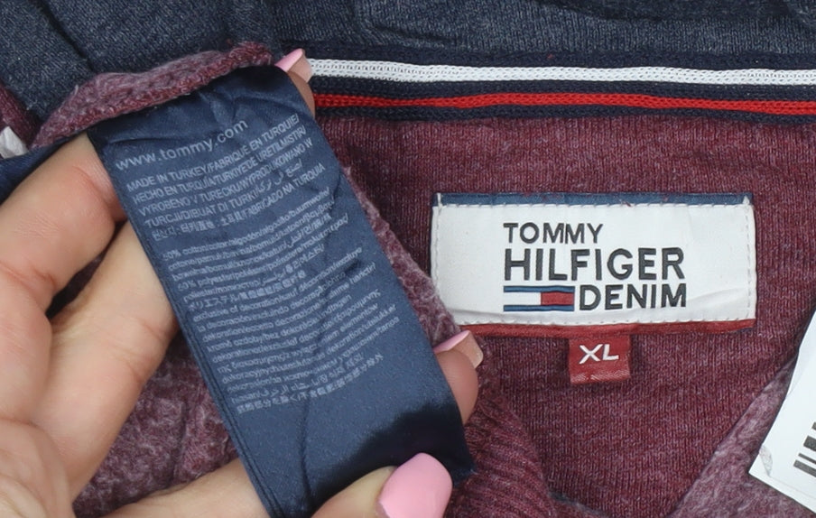 Tommy Hilfiger Denim Men's Red XL Pullover Hoodie with Logo