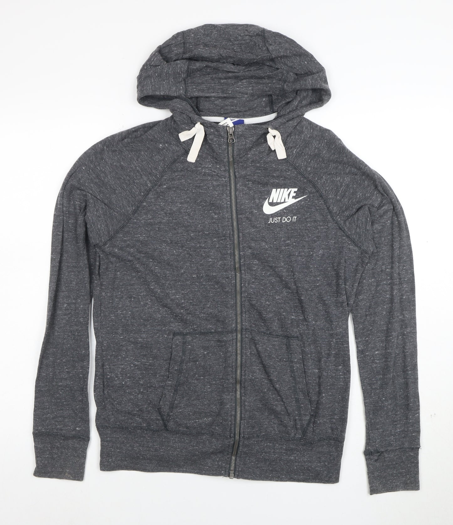 Nike Women's Grey Full Zip Hoodie Medium Just Do It Logo