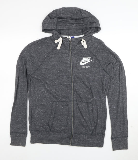 Nike Women's Grey Full Zip Hoodie Medium Just Do It Logo