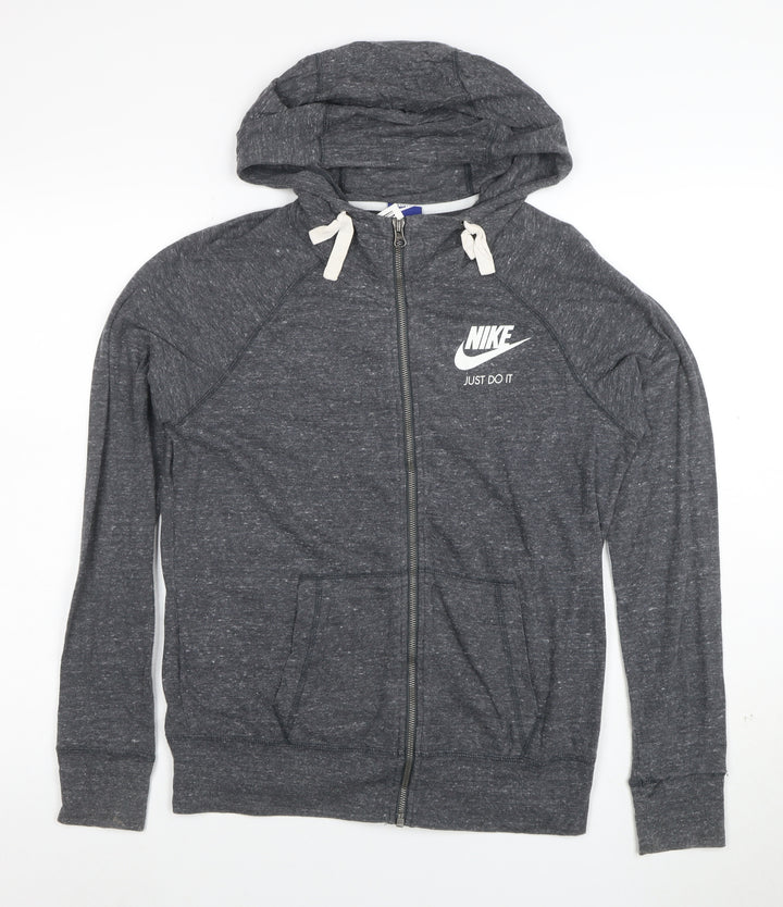 Nike Women's Grey Full Zip Hoodie Medium Just Do It Logo