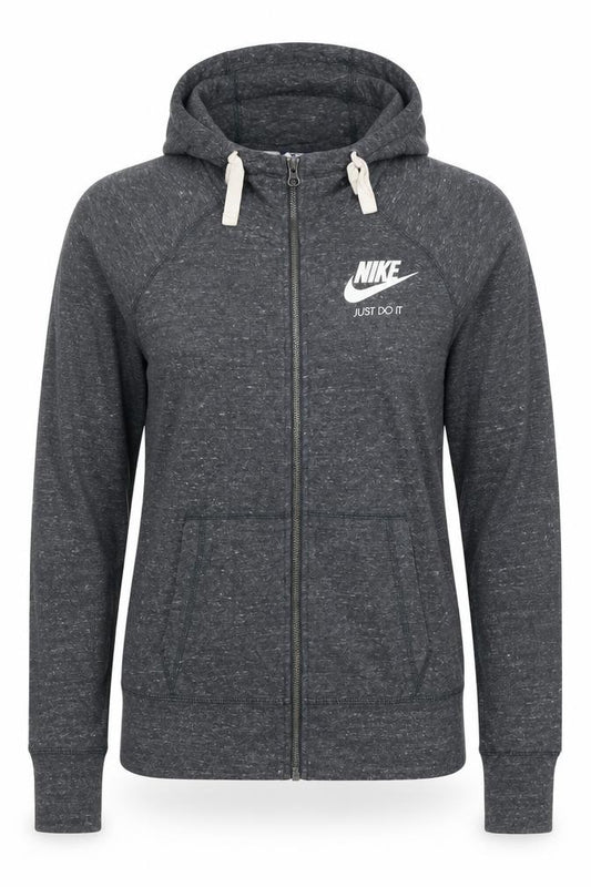 Front view of Nike Women's Grey Full Zip Hoodie Medium Just Do It Logo