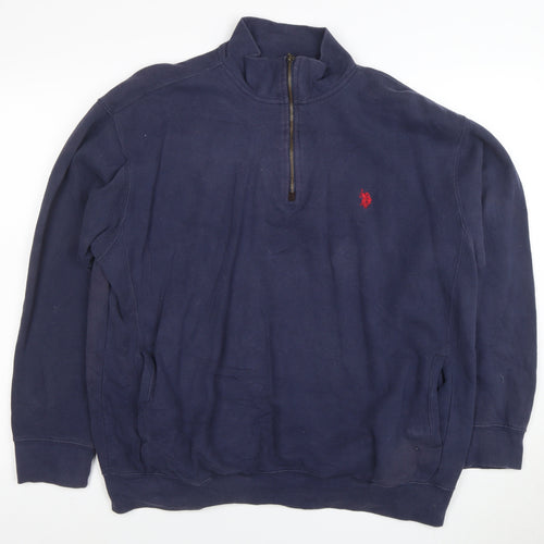 U.S. Polo Assn. Men's Blue 1/4 Zip Sweatshirt Size L Cotton Blend