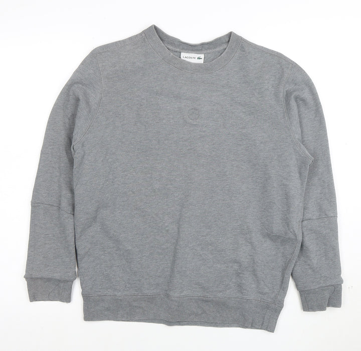 Lacoste Women's Grey Cotton Crew Neck Pullover Sweatshirt Size S
