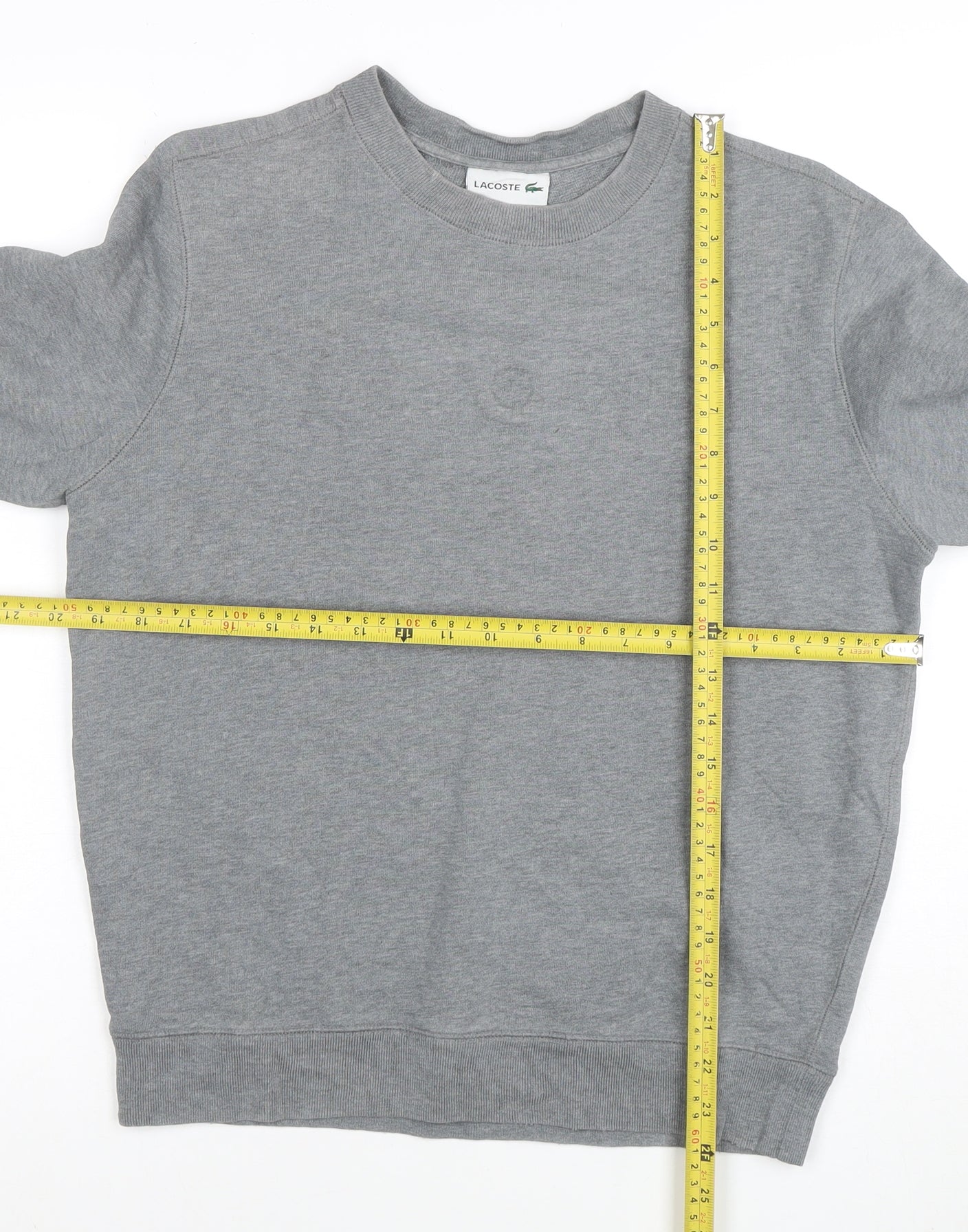 Lacoste Women's Grey Cotton Crew Neck Pullover Sweatshirt Size S