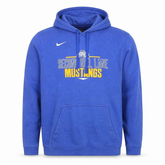 Front view of Nike Men Blue Pullover Hoodie Medium Second Hill Lane Mustangs Sports