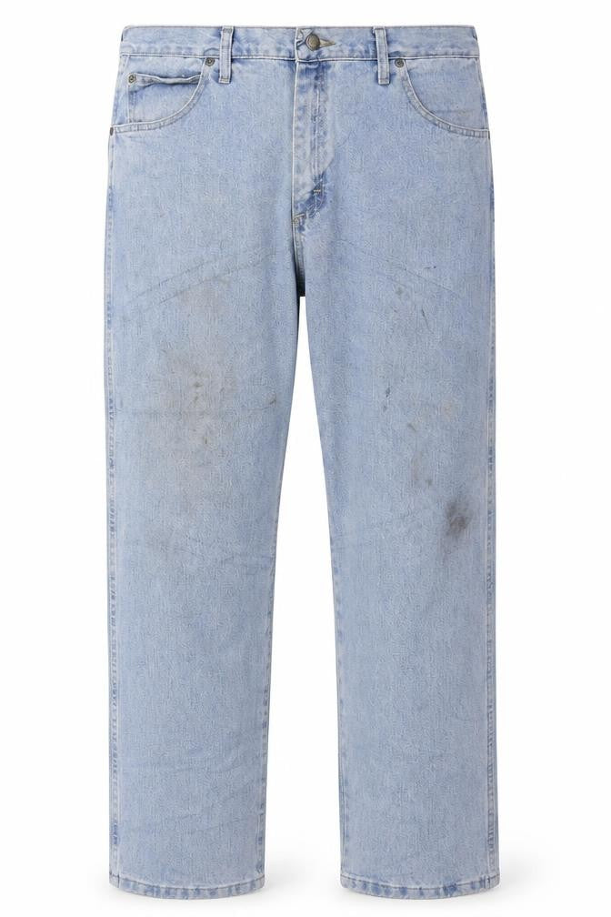 Front view of Wrangler Men Blue Light Wash Regular Fit Straight Jeans 40x30